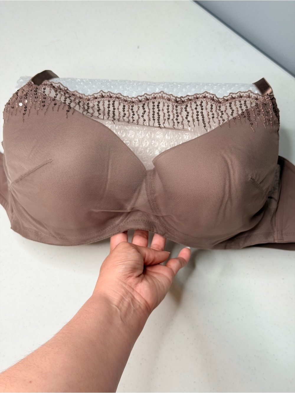 Soma Sequin Camisole Underwire Bra Taupe 36DDD Like New